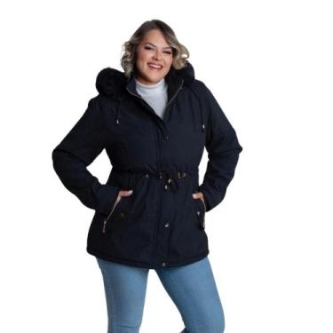 Imagem de Jaqueta Parka Feminina Forrada Sarja Plus Size Tamanhos Grande Outono 
