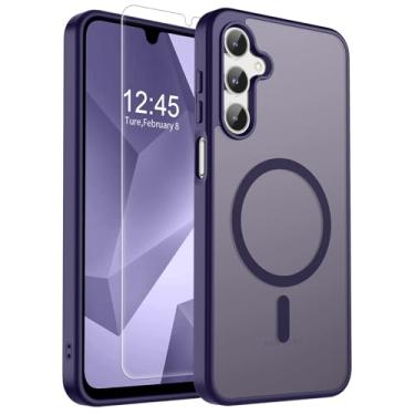 Imagem de SUPFINE Capa magnética para Samsung Galaxy A16 5G com protetor de tela, (compatível com MagSafe) (proteção contra quedas de grau militar) capa de telefone fina translúcida à prova de choque, roxo