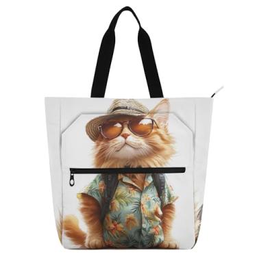 Imagem de GAIGEO Sacola moderna de gato laranja para crianças e mulheres, trabalho, escola, viagem, bolsa de livros com zíper com estampa fofa