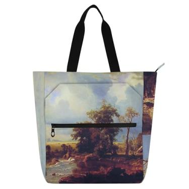 Imagem de GAIGEO North Fork Platte Nebraska Bolsa de trabalho para pintura de paisagem feminina tote lona praia escola bolsa carteiro bolsa carteiro com compartimentos