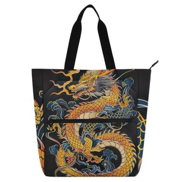 Imagem de GAIGEO Sacola feminina de trabalho com dragão chinês para praia, escola, bolsa utilitária, escritório, amantes de livros