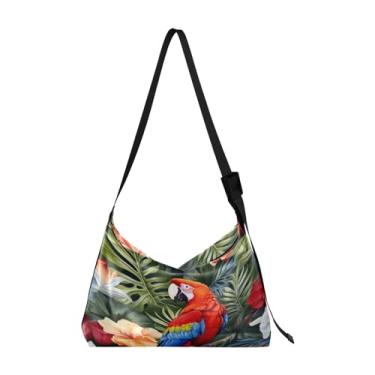 Imagem de Bolsa Hobo de ombro leve Nebula and Stars, bolsa tiracolo de couro, bolsa tiracolo masculina de couro, Papagaios e flores tropicais - 5, One Size