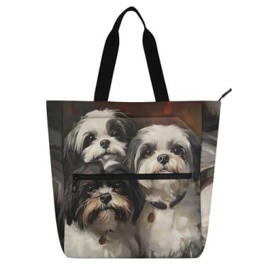 Imagem de GAIGEO Linda bolsa de arte Shih Tzu Dogs para crianças e mulheres com zíper para amantes de livros, escola, trabalho, viagem