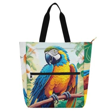 Imagem de GAIGEO Sacola tropical azul amarela para mulheres, trabalho, lona, escola, bolsa reutilizável, presente para amantes de livros