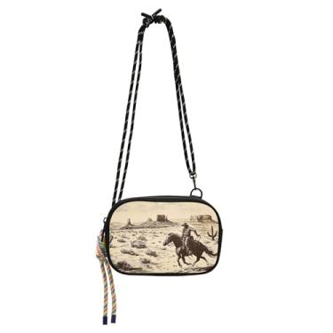 Imagem de TSENQUE Bolsa feminina pequena transversal bolsa para celular com alça moda viagem sobre o ombro bolsas cowboy cavalo deserto vintage