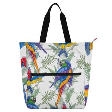 Imagem de GAIGEO Bolsa feminina aquarela papagaios tropicais para trabalho de lona para livro de praia com zíper e bolsas de tecido com compartimentos