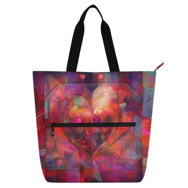 Imagem de GAIGEO Sacolas femininas de lona para escola universitária de arte digital com coração intrincado bolsa infantil com compartimentos