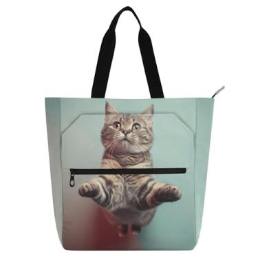 Imagem de GAIGEO Bolsa feminina de trabalho de lona para escola de praia com compartimentos para animais malhados e gatos