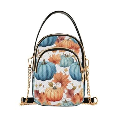 Imagem de Bolsa tiracolo feminina aquarela de abóboras e folhas, pequena tiracolo com corrente dourada, bolsas transversais elegantes, Aquarela de abóboras e folhas - 3, One Size