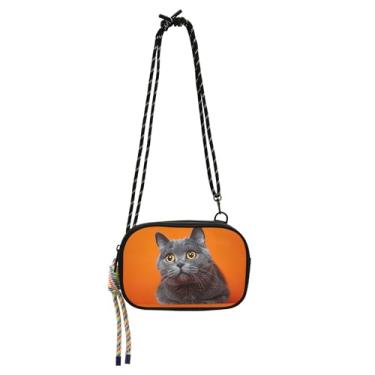 Imagem de TSENQUE Bolsa tiracolo feminina divertida de gato animal laranja pequena bolsa feminina bolsa para celular bolsa de ombro para viagem