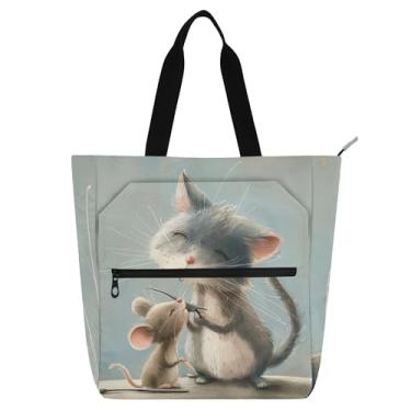 Imagem de GAIGEO Sacolas femininas de trabalho com pintura de gato cinza com zíper, bolsa de praia, presente para professores de livros, bolsas para amantes de livros