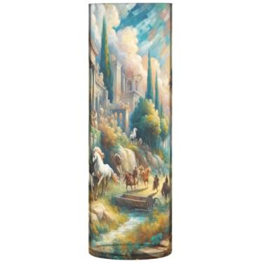 Imagem de Vasos de mesa centrais cilíndricos para mesa de pintura clássica, vasos e plantadores de plástico, decoração moderna personalizada para sala de estar, 30 cm x 9,9 cm