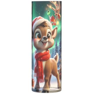 Imagem de Vasos de flores decorativos de animais de Natal de rena cilíndrica vasos de outono grandes de plástico floral decoração de sala de estar, 30 cm x 9,9 cm