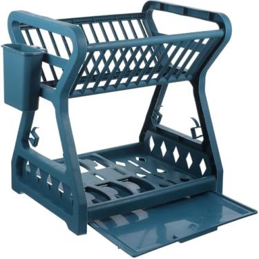 Imagem de Escorredor de Louça 2 Andares para Cozinha, Organizador de Pratos e Talheres, Secagem Eficiente (Azul)