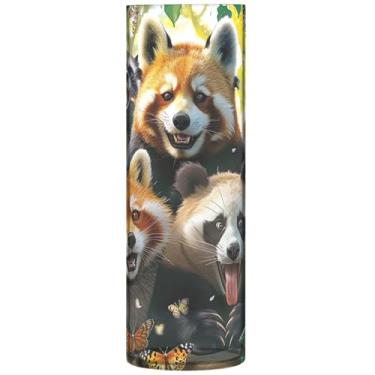 Imagem de Urso guaxinim animais coloridos vasos altos para flores, vasos cilíndricos, decoração de casa, decoração floral de sala de estar, 30 cm x 9,9 cm