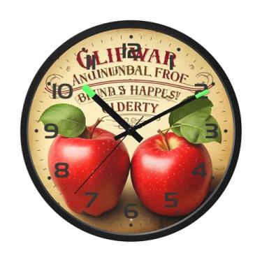Imagem de SEHANY Relógio de parede vintage com maçã e fruta, silencioso, sem tique-taque, operado por bateria, controle de som, luz noturna, relógios de parede para sala de estar, cozinha, quarto, escritório