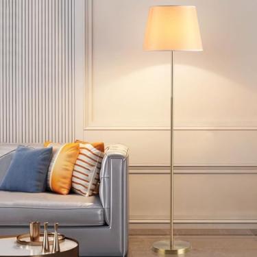 Imagem de Luminária de chão moderna e minimalista com cúpula de tecido, luminária vertical de metal polido para leitura em ambientes internos, luminária de chão decorativa para sala de estar.