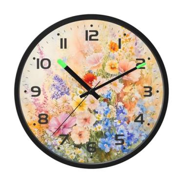 Imagem de SEHANY Herb Wildflower Relógio de parede silencioso sem tique-taque relógio redondo operado por bateria 30 cm controle de som luz noturna relógios de parede para sala de estar, cozinha, quarto