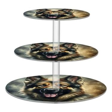 Imagem de Suporte de cupcake de 3 níveis para festa, exibição de torre de cupcake de acrílico, decoração de festa de chá, suporte de comida, passeio, pastor alemão