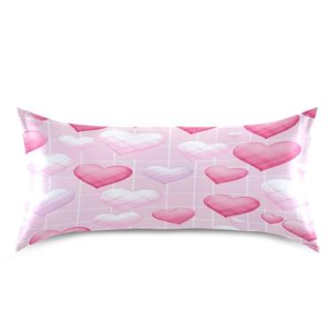 Imagem de Blueangle Fronha de cetim refrescante para cabelo e pele, capa de travesseiro de coração rosa, tamanho king size 50,8 x 101,6 cm com fecho de envelope (152)