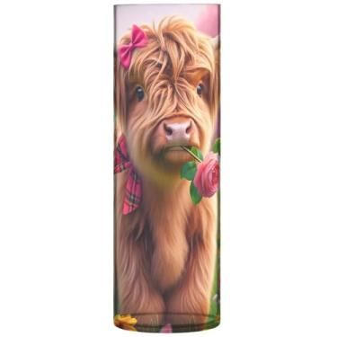 Imagem de Vasos de flores cilíndricos florais Highland Calf Spring para centros de mesa, vaso redondo de plástico personalizado, decoração estética floral exclusiva, 30 cm x 9,9 cm