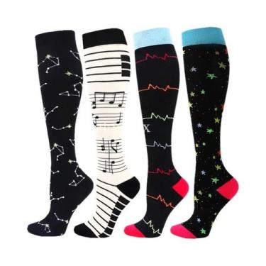 Imagem de Meias De Compressão Unissex 4 Pares Para Esportes, Corrida, Caminhada,