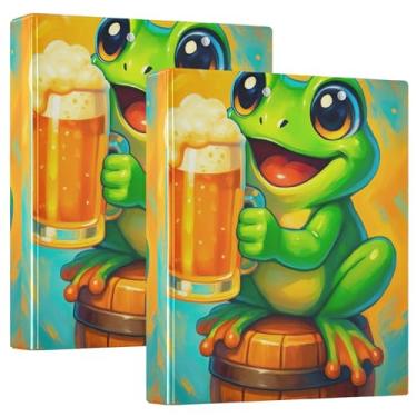 Imagem de Fichário fofo com três anéis de barril de madeira sapo verde, comporta 200 folhas, portfólio fofo, fichário, 31,5 x 27 x 6 cm, pacote com 2