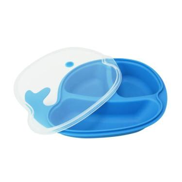Imagem de Prato Infantil Divertido Baleia com Divisórias - Azul - Brasgroup Baby