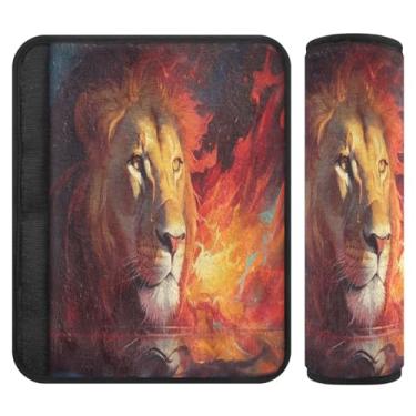 Imagem de Joitme Almofadas de cinto de segurança Flame Light Lion em flanela de poliéster macio, capas de alça de assento de carro ajustáveis, capas de cinto de segurança para adultos