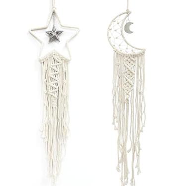 Imagem de Dream Catchers Boho Decoração de parede Macramê feito à mão com estrela e lua crescente - Suspensão espiritual para quarto, sala de estar, casa (2)