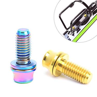 Imagem de POCREATION 2 PCS M5x12mm Parafusos de Liga, Parafusos de Gaiola de Garrafa de Bicicleta para Ciclismo Suporte de Garrafa de água Com Arruela, TC4 CNC Usinado Leve para Motocicleta de (Dourado)