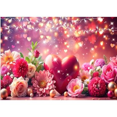 Imagem de CHAIYA 2,1 x 1,5 m Fundo de Dia dos Namorados Coração Vermelho Amor Fundo Fotográfico Romântico Floral Decoração de Festa Dia dos Namorados Casamento Chá de Noiva Decoração Banner CY375