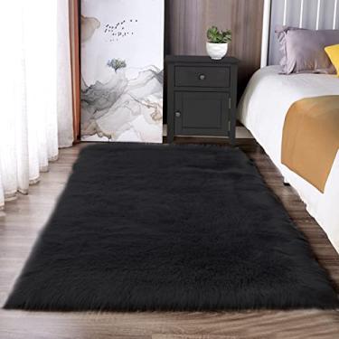 Imagem de Latepis Tapete preto fofo de pele pequena 3x4 para quarto tapetes laváveis tapete felpudo felpudo para sala de estar tapetes boho macios decoração de casa de luxo