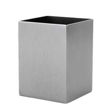 Imagem de Porta-canetas Copo de lápis Organizador de pincel cosmético Preto espessado em aço inoxidável 304 Design quadrado multifuncional para mesa de escritório Mesa de estudo Maquiagem