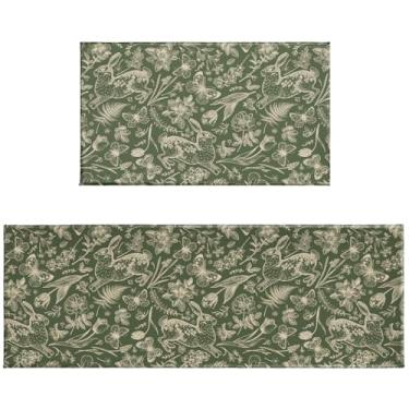 Imagem de Tapetes de cozinha para primavera, Páscoa, conjunto de 2 tapetes de cozinha vintage, borboleta, floral, borboleta, vintage, antiderrapante, lavável, absorvente, verão, sazonal, cozinha, corredor