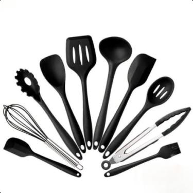 Imagem de Conjunto utensílios Kit 10 peças Talher de Cozinha Silicone (Preto)