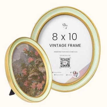 Imagem de 97 Decor Moldura oval dourada verde 20 x 25 cm, molduras vintage ornamentadas 20 x 25 para pendurar na parede e na mesa, molduras decorativas elegantes 20 x 25 ovais para decoração de parede