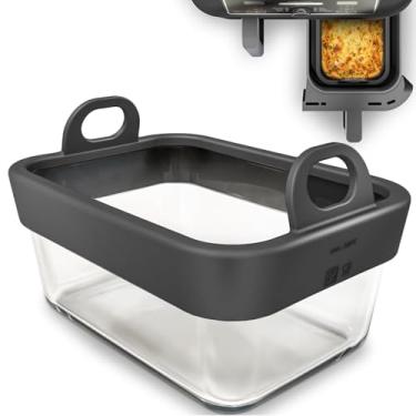 Imagem de FikaNook Forro de vidro Air Fryer reutilizável com anel de silicone removível, acessórios de fritadeira a ar para Ninja Foodi DZ201, DZ401, DZ550, COSORI, Chefman, instantâneo, resistente ao calor
