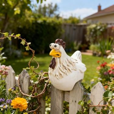 Imagem de Asixxsix Estátuas de Decoração de Cerca de Frango, Esculturas de Fazenda Engraçadas, Decorações de Frango, Estátuas de de Resina, Estatuetas de Animais para Escadas de Jardim