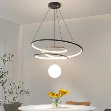 Imagem de Luminária pendente moderna para mesa de jantar, com LED dimerizável, lustre moderno com controle remoto, design linear, ideal para sala de jantar, cozinha e escritório (preta)
