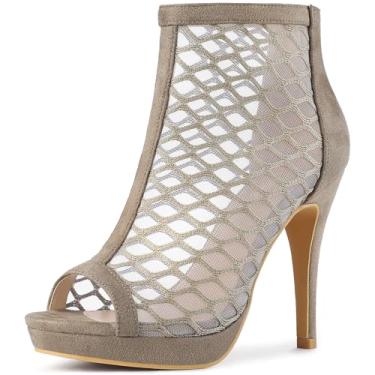 Imagem de Perphy Sandália feminina plataforma Peep Toe com zíper nas costas e salto agulha, Cinzento-acastan, 35