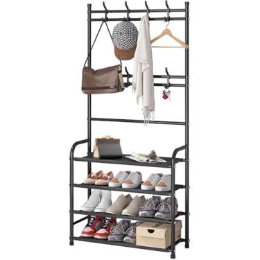 Imagem de darsun Hall Tree com banco de armazenamento de sapatos, cabideiro de 4 camadas com 8 ganchos, organizador de entrada multiuso para corredor, quarto, escritório, banco de sapatos com armazenamento (60