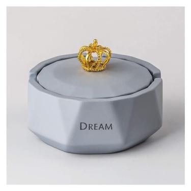 Imagem de Cinzeiro de resina com tampa à prova de vento bonito ornamento de cinzeiro de mesa acessórios de suporte de cinzas (cinza)