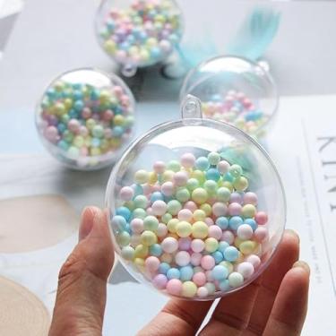 Imagem de 10 bolas decorativas transparentes, ornamentos vazados de plástico acrílico para o Natal, artesanato DIY