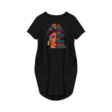 Imagem de Vestidos casuais soltos femininos plus size de manga curta com gola re