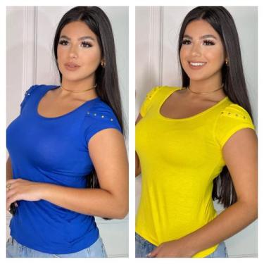 Imagem de Kit 2 Blusas Femininas detalhe na manga - GK TODA BELA, Royal, Amarelo