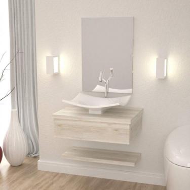 Imagem de Bancada para Banheiro c/ Cuba Folha F44 Prateleira e Espelheira 606w Metrópole Compace