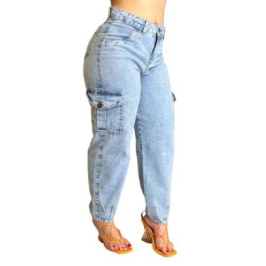 Imagem de Calça capre cargo feminina jeans 100% - BERILO JEANS, 44, Azul claro