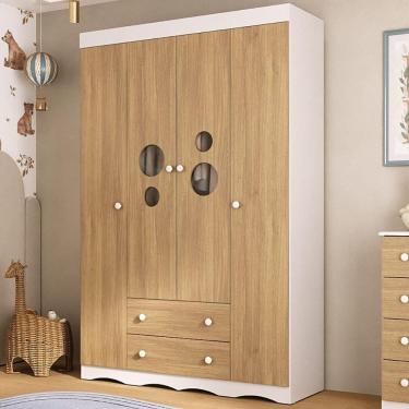 Imagem de Guarda-roupa Infantil 122cm Com Vidro 4 Portas E 2 Gavetas Sonho Multimóveis MP4473 Branco-madeirado