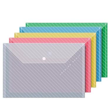 Imagem de Pacote com 10, envelopes de plástico – Pastas de arquivo reutilizáveis transparentes à prova d'água para documentos tamanho carta A4, recibos, fotos e uso no escritório/escola (cores)